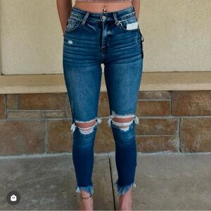 KanCan Blue Ankle Cropped Distressed Jeans